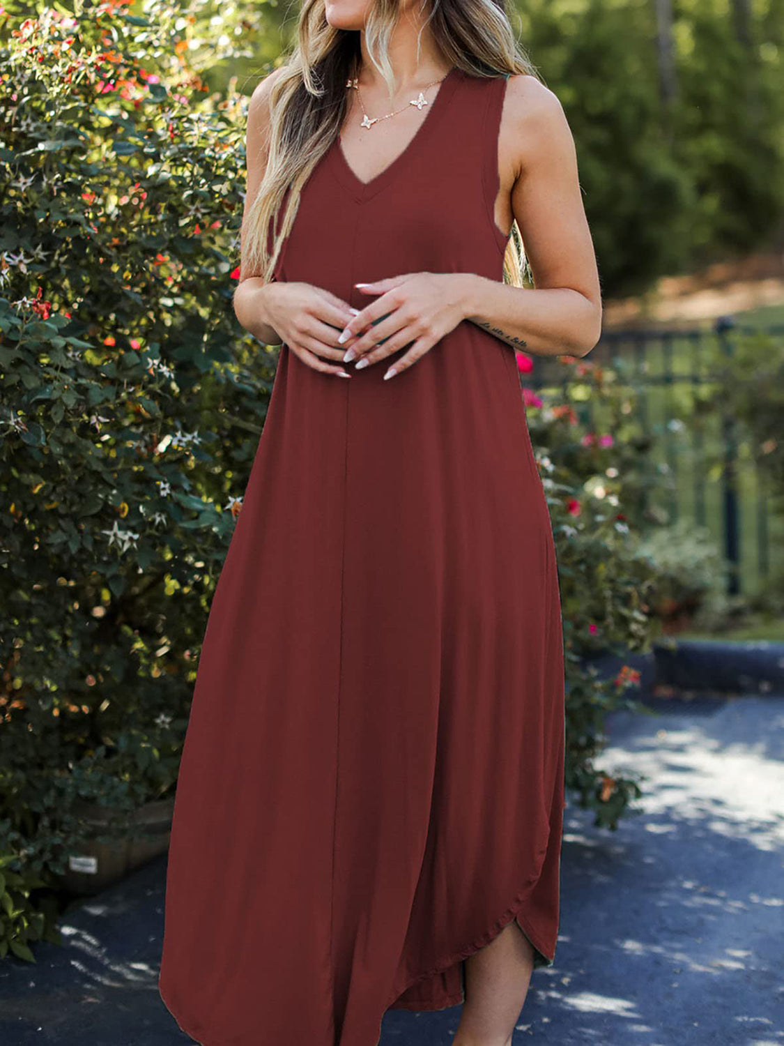 Blue Zone Planet | Full Size V-Neck Midi Tank Dress BLUE ZONE PLANET