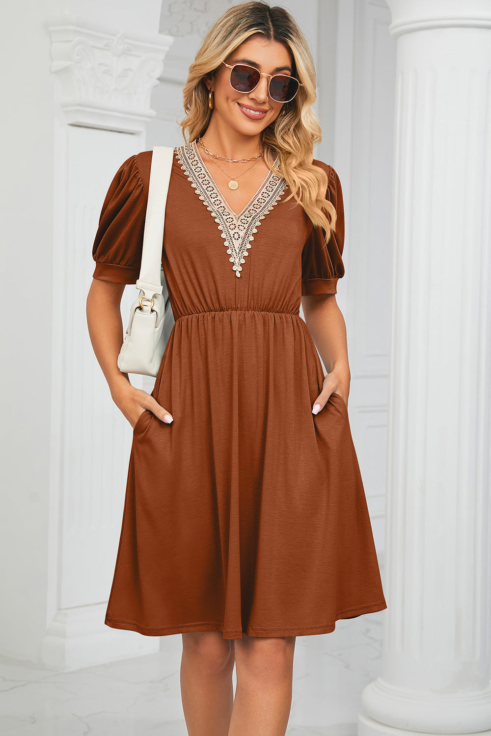 Blue Zone Planet | V-Neck Puff Sleeve Dress BLUE ZONE PLANET