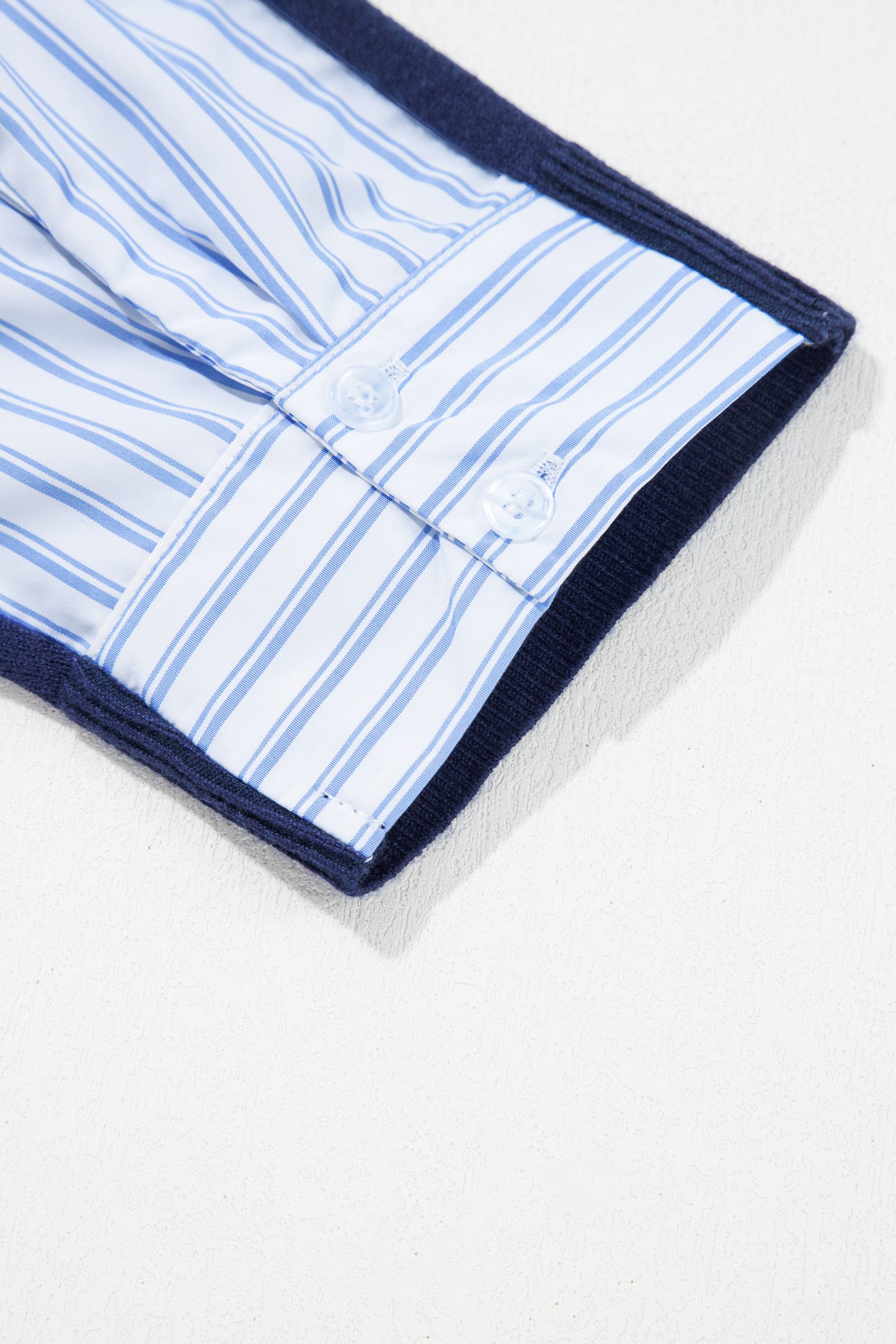 Navy Blue Drop Shoulder Long Sleeve Striped Pullover Sweater