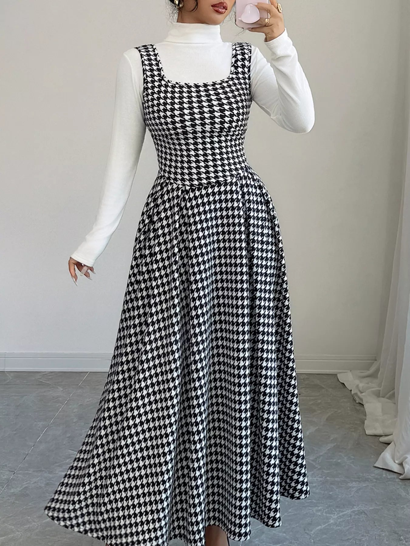 Houndstooth Sleeveless A-Line Dress Black / XL by Blue Zone Planet Houndstooth Sleeveless A-Line Dress Black / XL by Blue Zone Planet