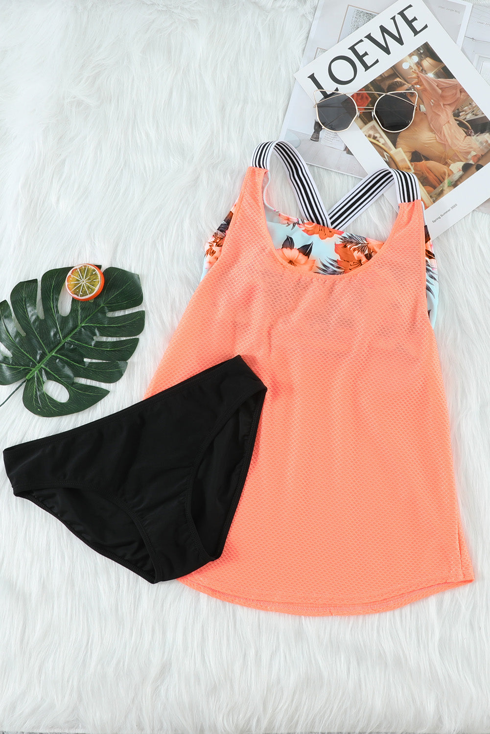 Blue Zone Planet | Orange Printed Splicing Racerback Tankini Blue Zone Planet