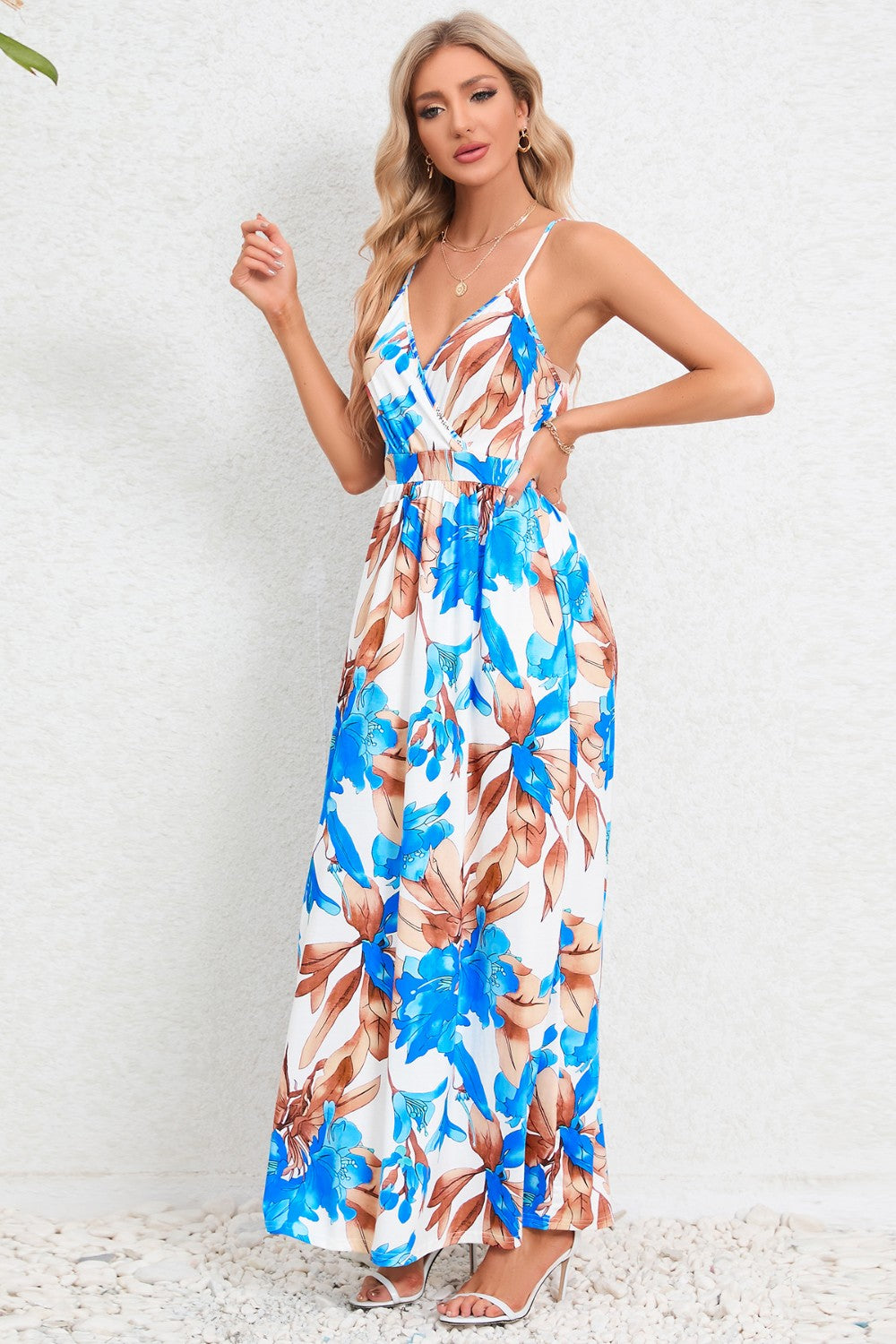 Blue Zone Planet | Printed Surplice Maxi Cami Dress BLUE ZONE PLANET