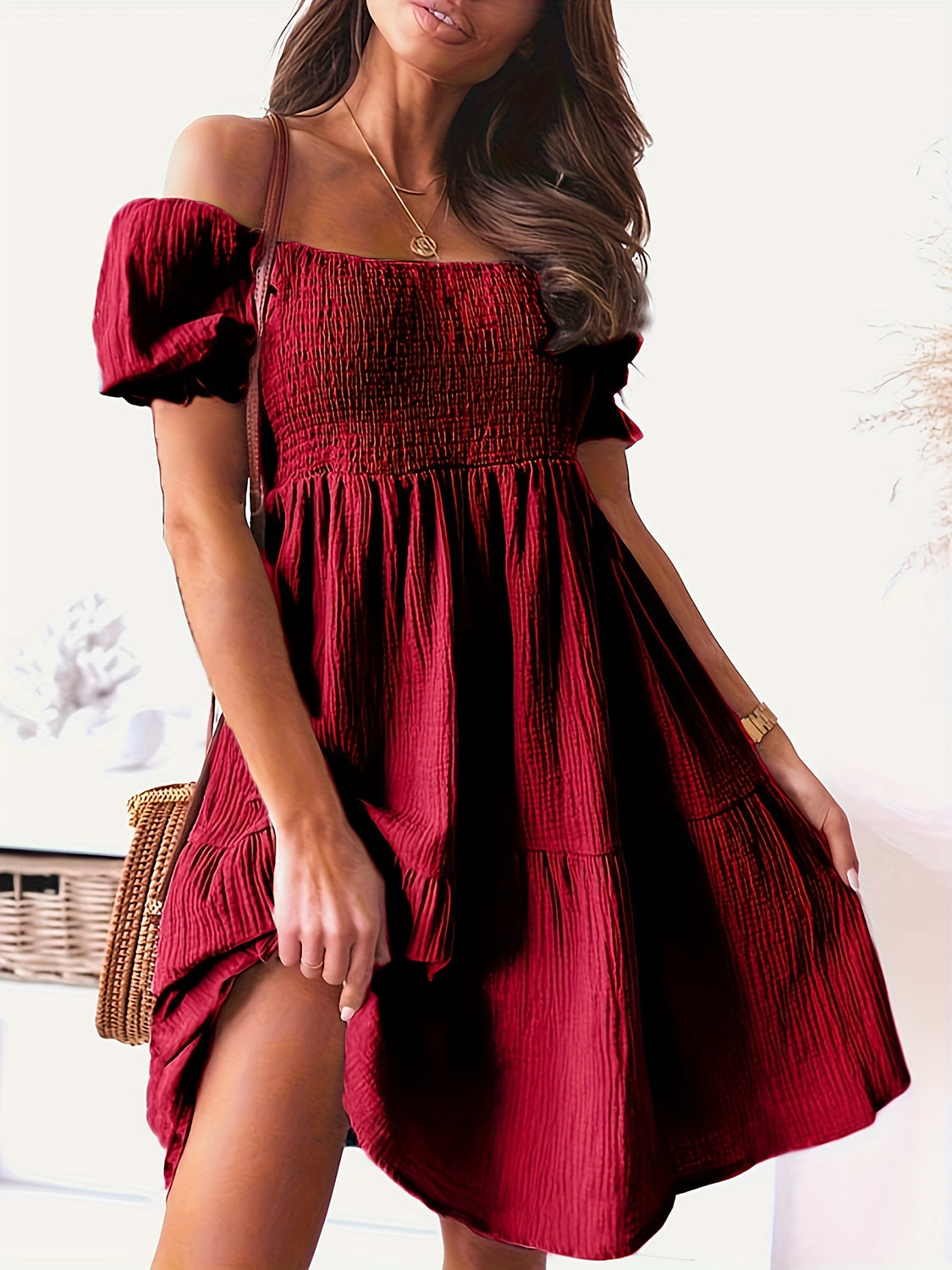Blue Zone Planet | Full Size Ruffled Off-Shoulder Short Sleeve Dress BLUE ZONE PLANET