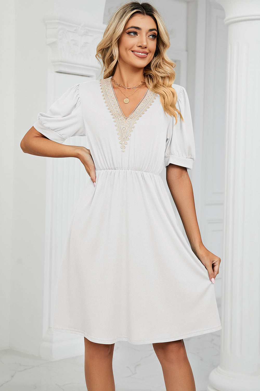 Blue Zone Planet | V-Neck Puff Sleeve Dress BLUE ZONE PLANET