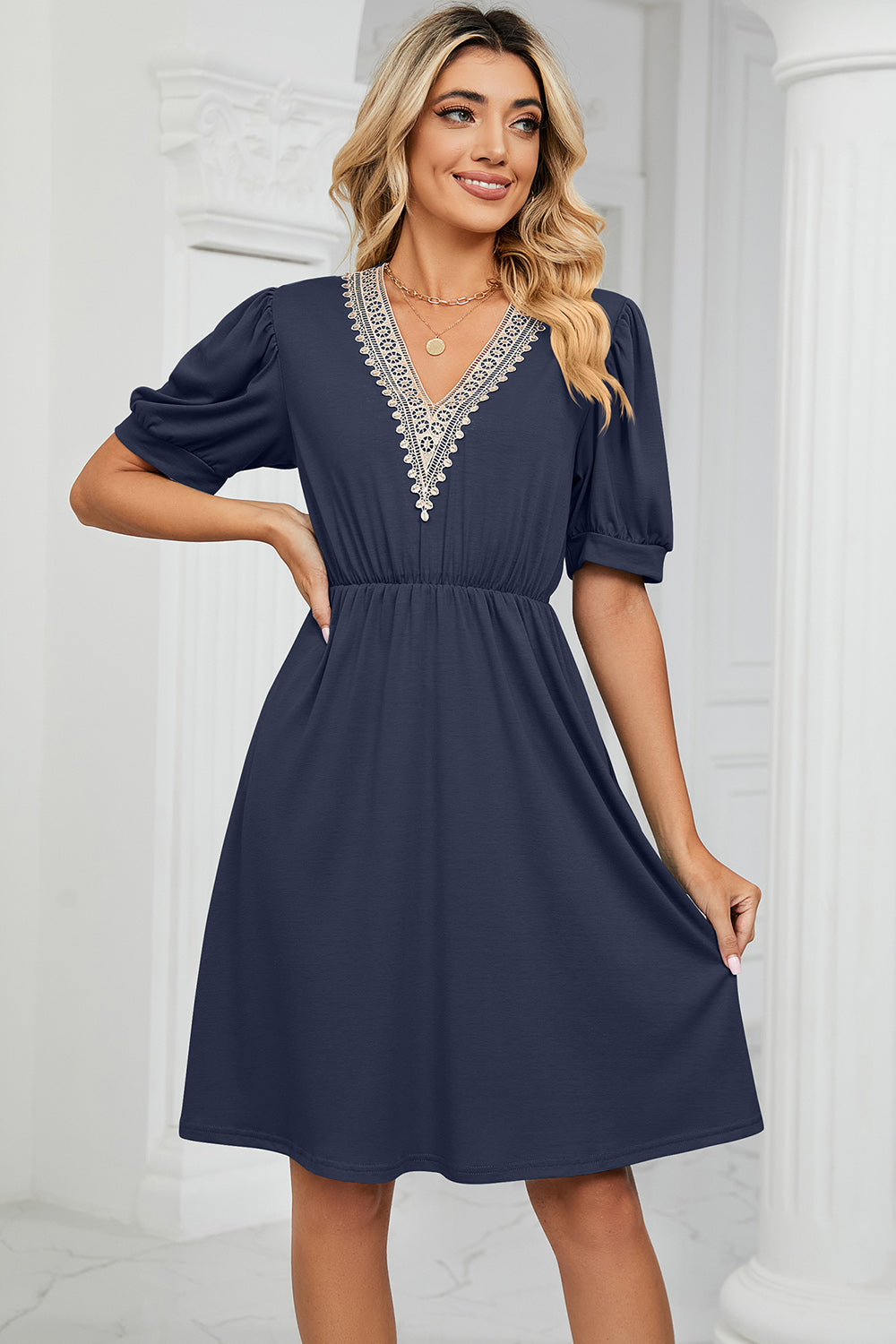 Blue Zone Planet | V-Neck Puff Sleeve Dress BLUE ZONE PLANET