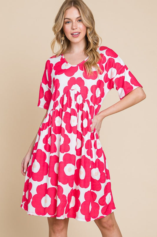 Blue Zone Planet |  BOMBOM Flower Print Ruched Dress BLUE ZONE PLANET