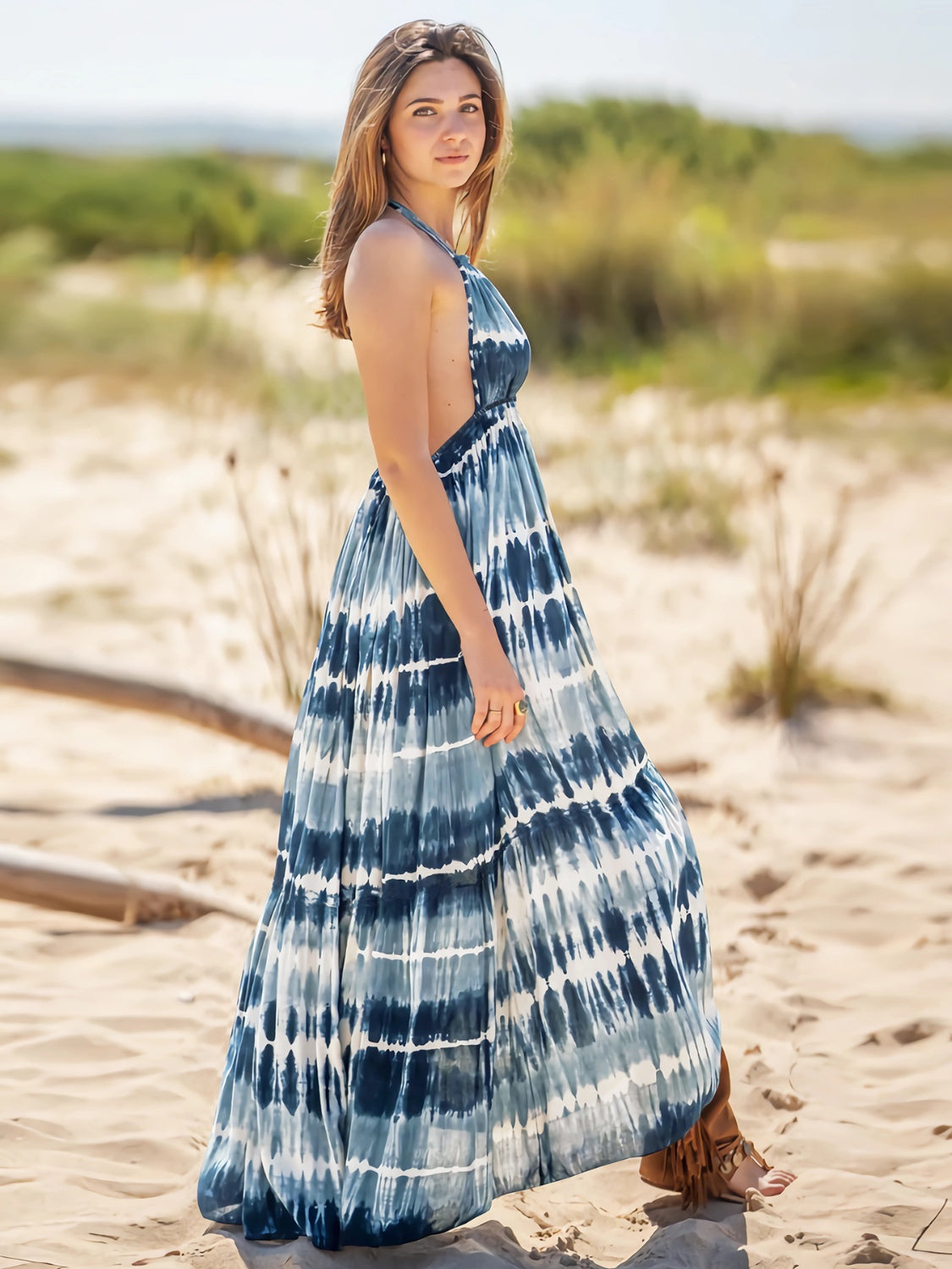 Blue Zone Planet | Tie-Dye Halter Neck Sleeveless Dress BLUE ZONE PLANET