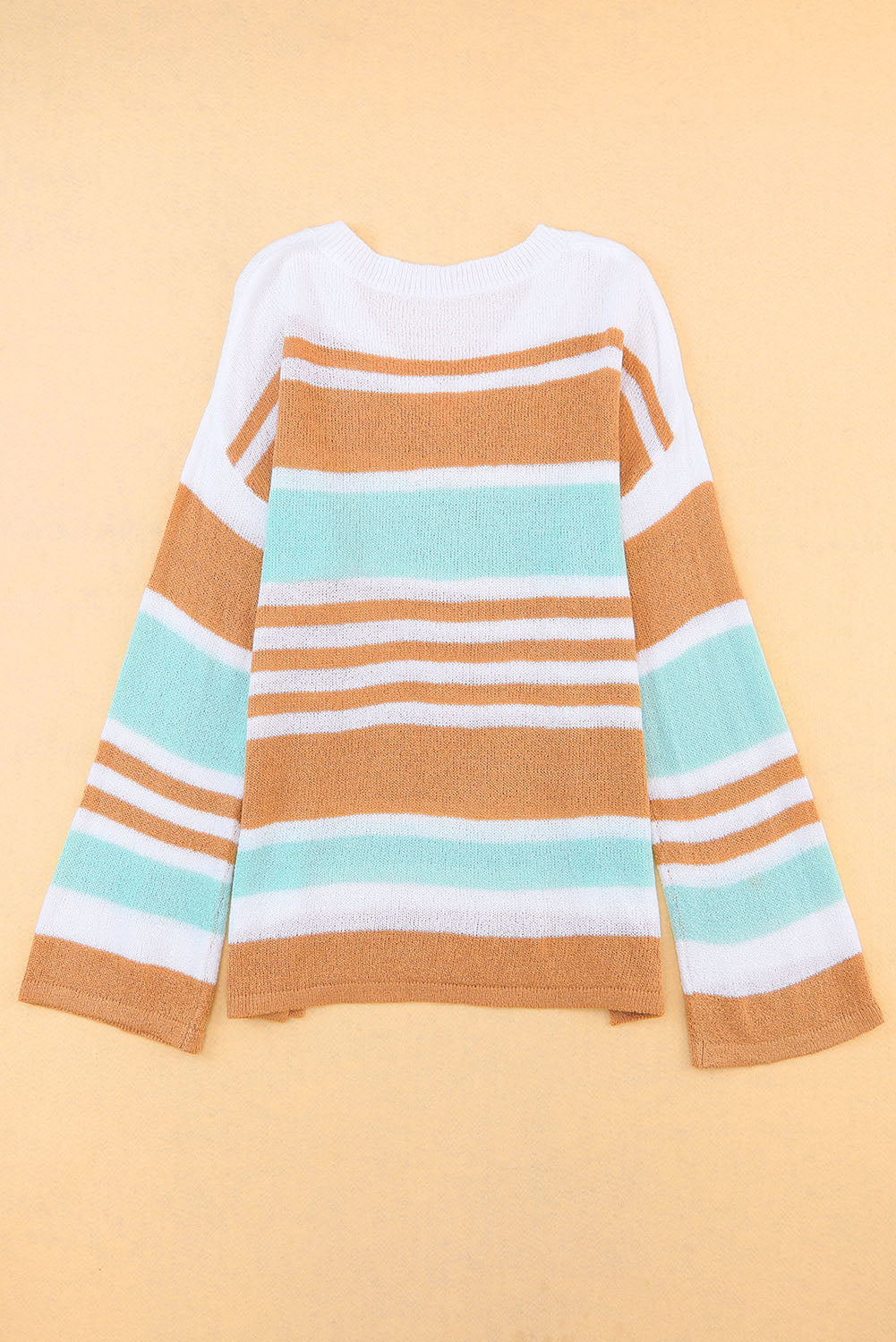 Multicolor Colorblock Stripe Long Sleeve Split Sweater Blue Zone Planet
