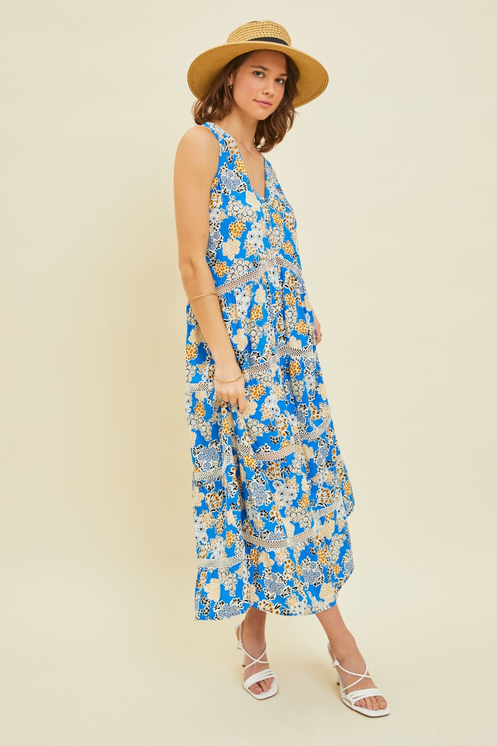 HEYSON Full Size Printed Crochet Trim Maxi Dress BLUE ZONE PLANET