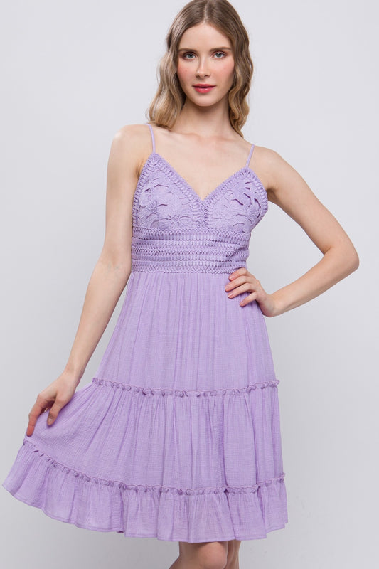 Blue Zone Planet |  LOVE TREE Lace Detail Tied V-Neck Mini Cami Dress BLUE ZONE PLANET