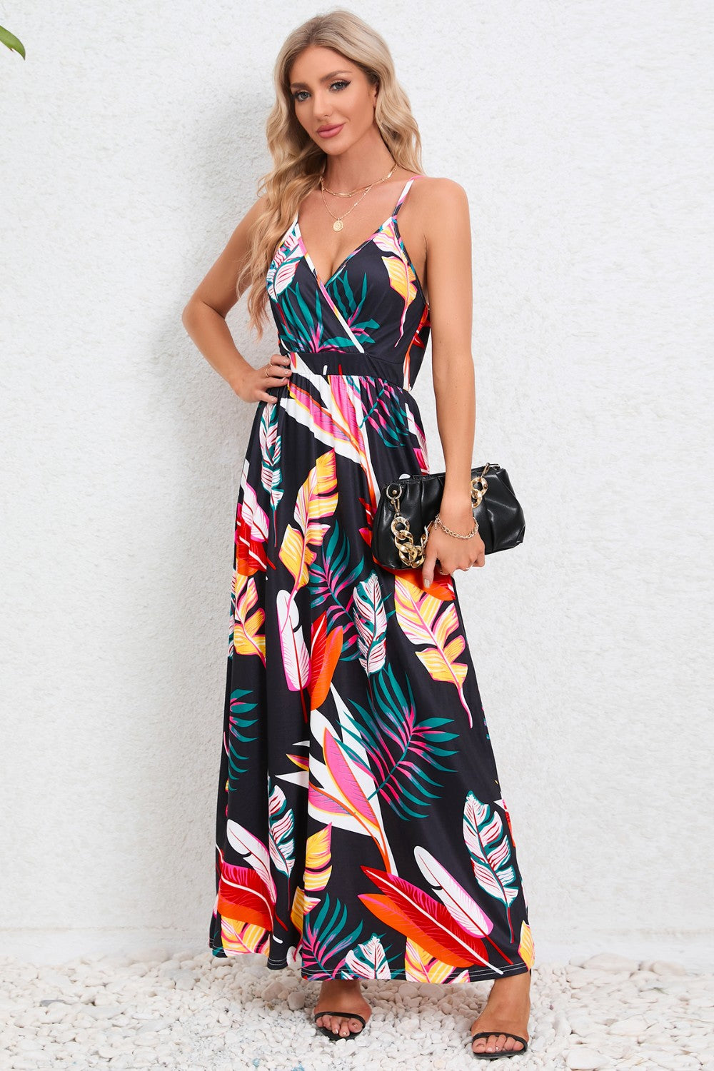 Blue Zone Planet | Printed Surplice Maxi Cami Dress BLUE ZONE PLANET