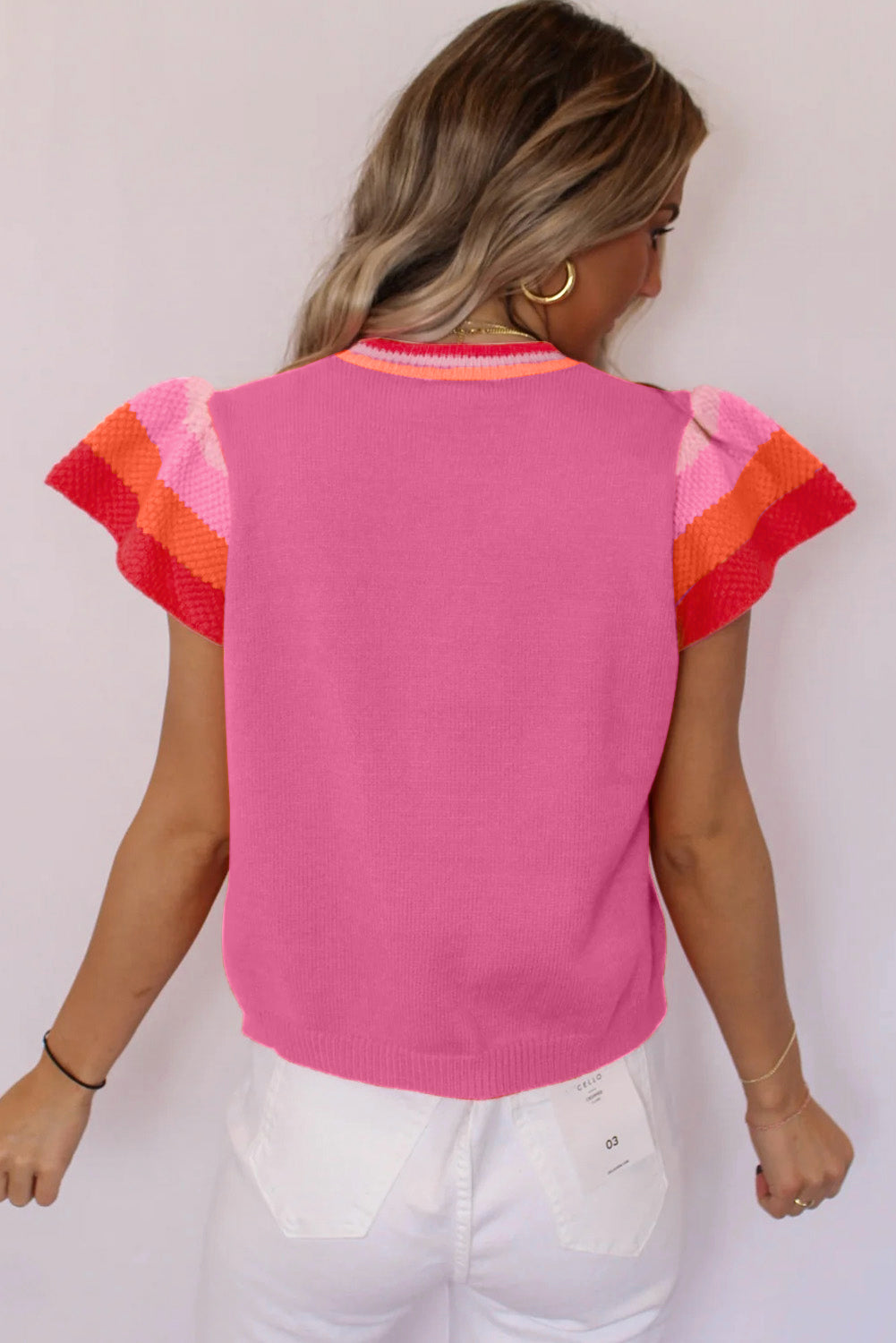 Blue Zone Planet | Carrot Contrast Flutter Sleeves Knitted Sweater T Shirt Blue Zone Planet