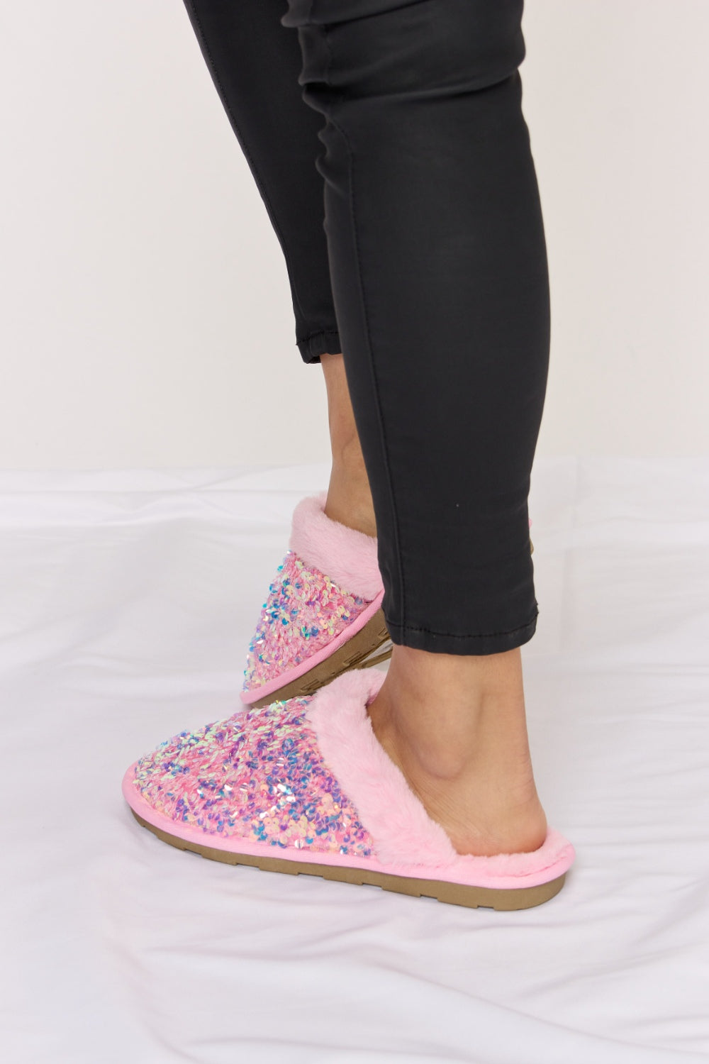 Blue Zone Planet | Forever Link Sequin Plush Round Toe Slippers BLUE ZONE PLANET
