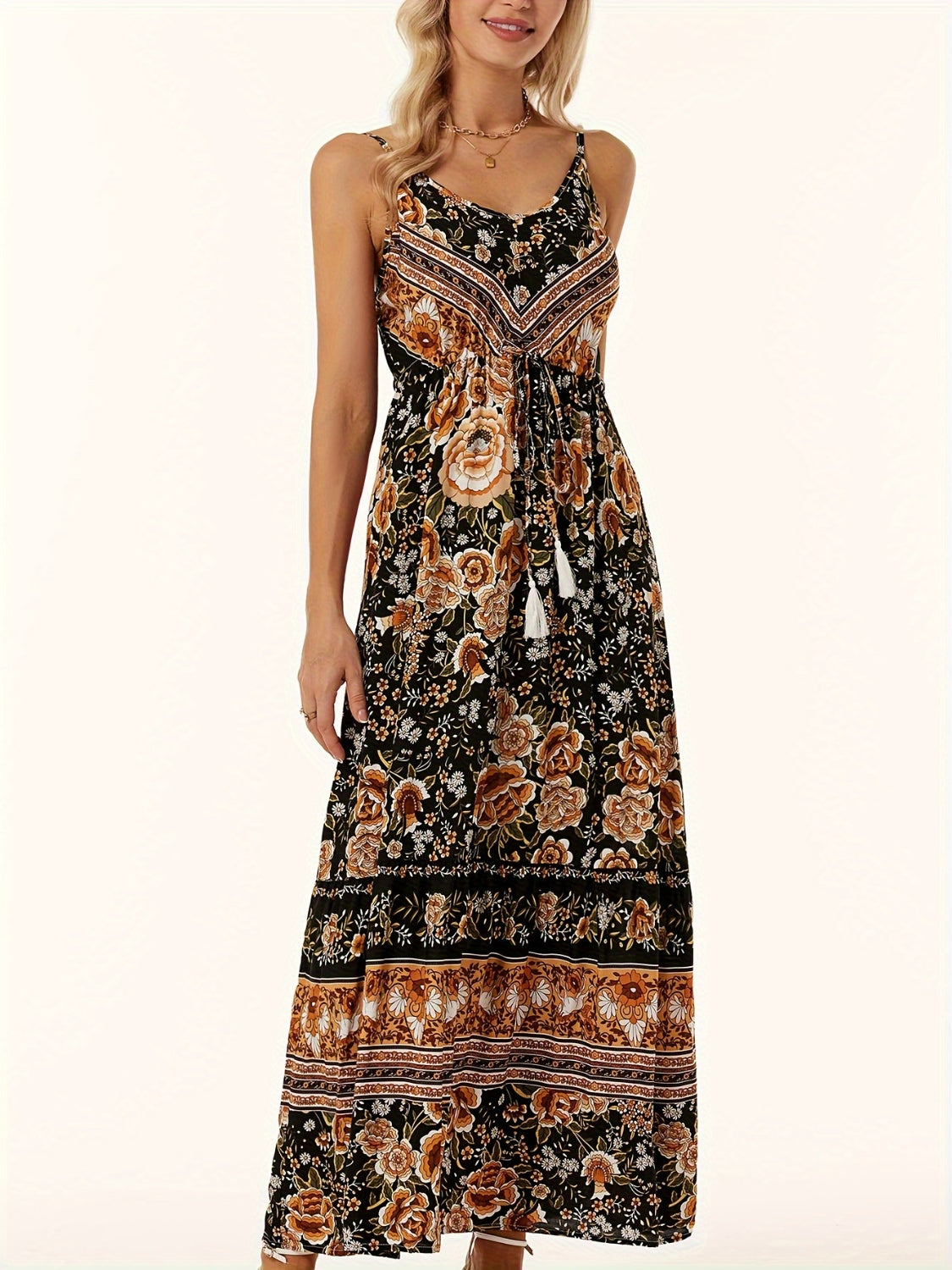 Blue Zone Planet | Printed Scoop Neck Midi Cami Dress BLUE ZONE PLANET