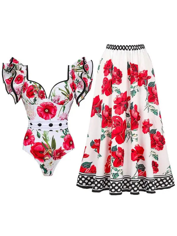 fashion trend floral print one-piece swimsuit, skirt (single piece) BLUE ZONE PLANET