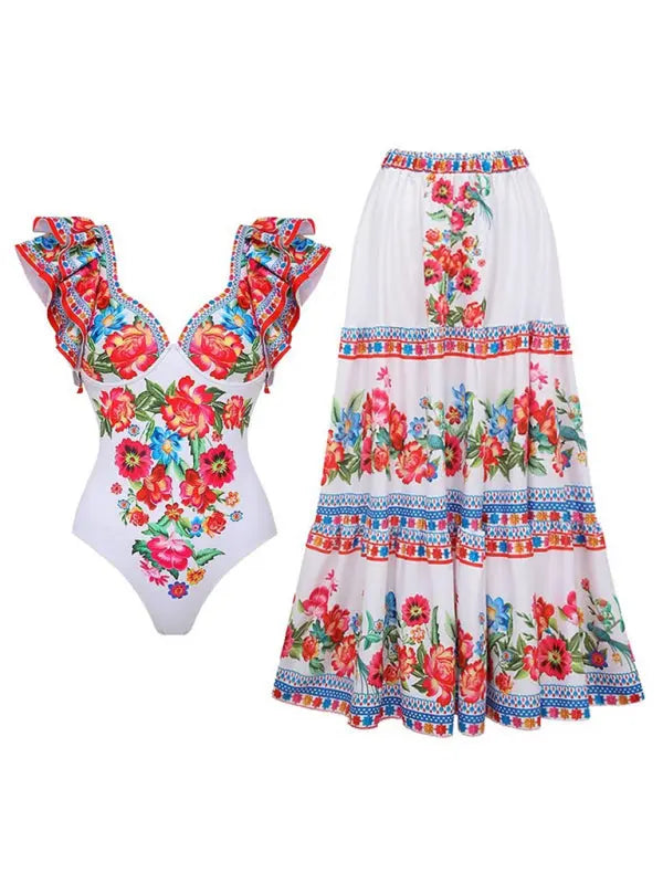 fashion trend floral print one-piece swimsuit, skirt (single piece) BLUE ZONE PLANET