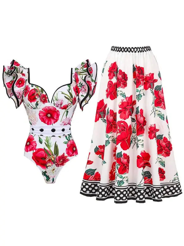 fashion trend floral print one-piece swimsuit, skirt (single piece) BLUE ZONE PLANET