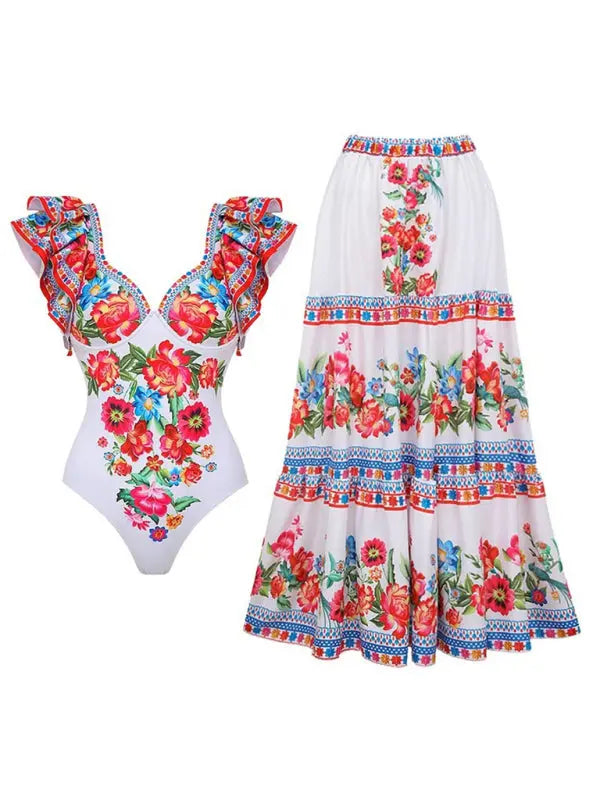fashion trend floral print one-piece swimsuit, skirt (single piece) BLUE ZONE PLANET