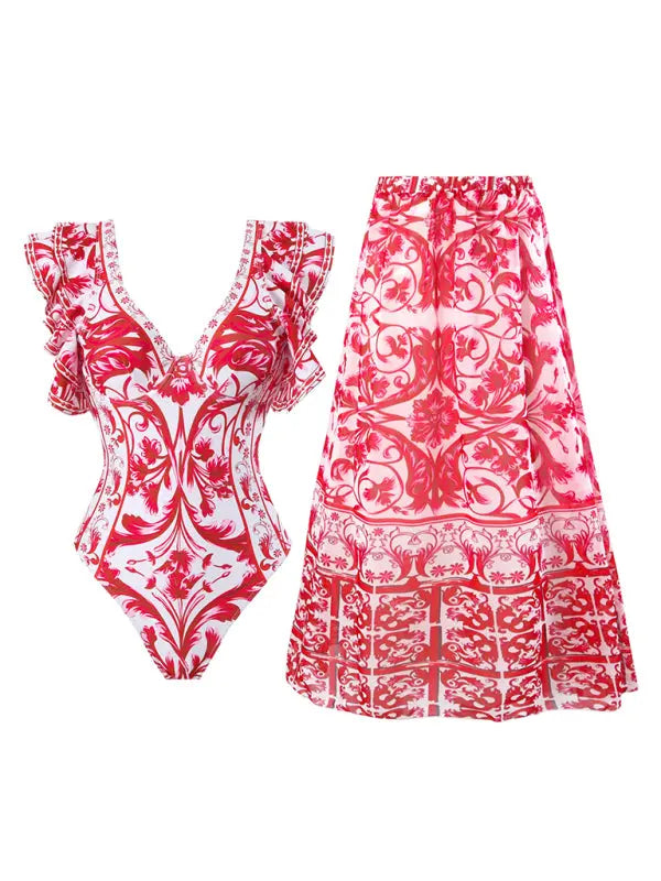 fashion trend floral print one-piece swimsuit, skirt (single piece) BLUE ZONE PLANET