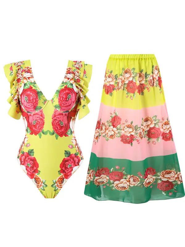 fashion trend floral print one-piece swimsuit, skirt (single piece) BLUE ZONE PLANET