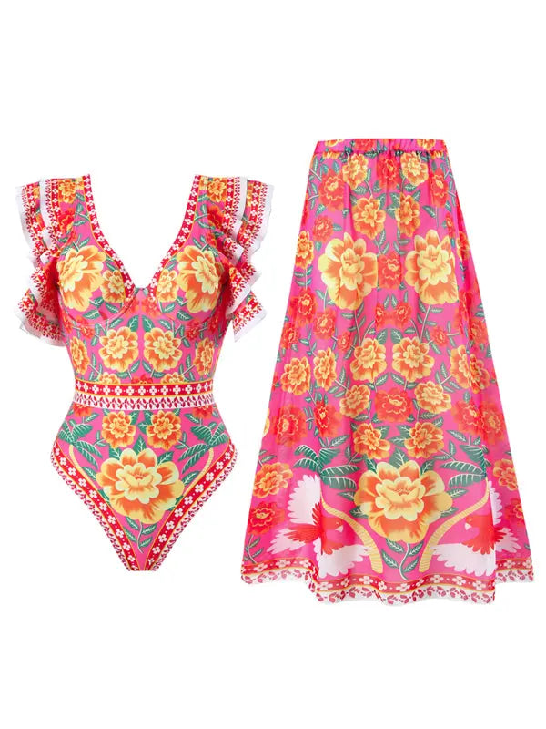 fashion trend floral print one-piece swimsuit, skirt (single piece) BLUE ZONE PLANET
