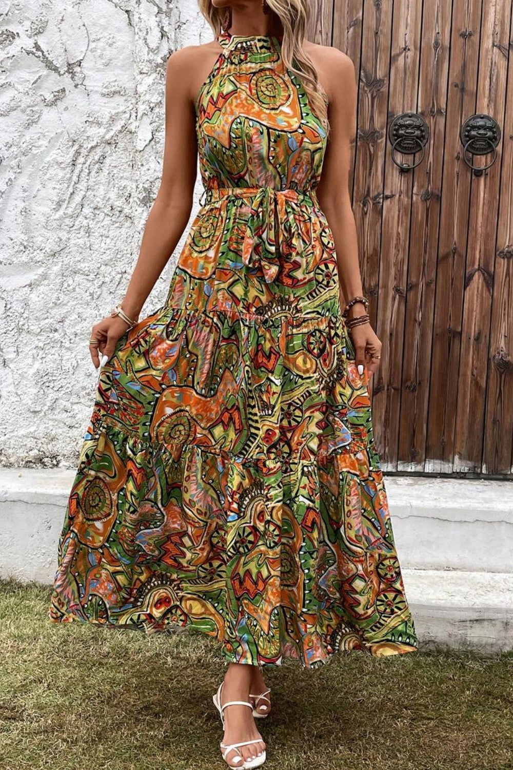 Blue Zone Planet | Tied Slit Floral Sleeveless Dress BLUE ZONE PLANET