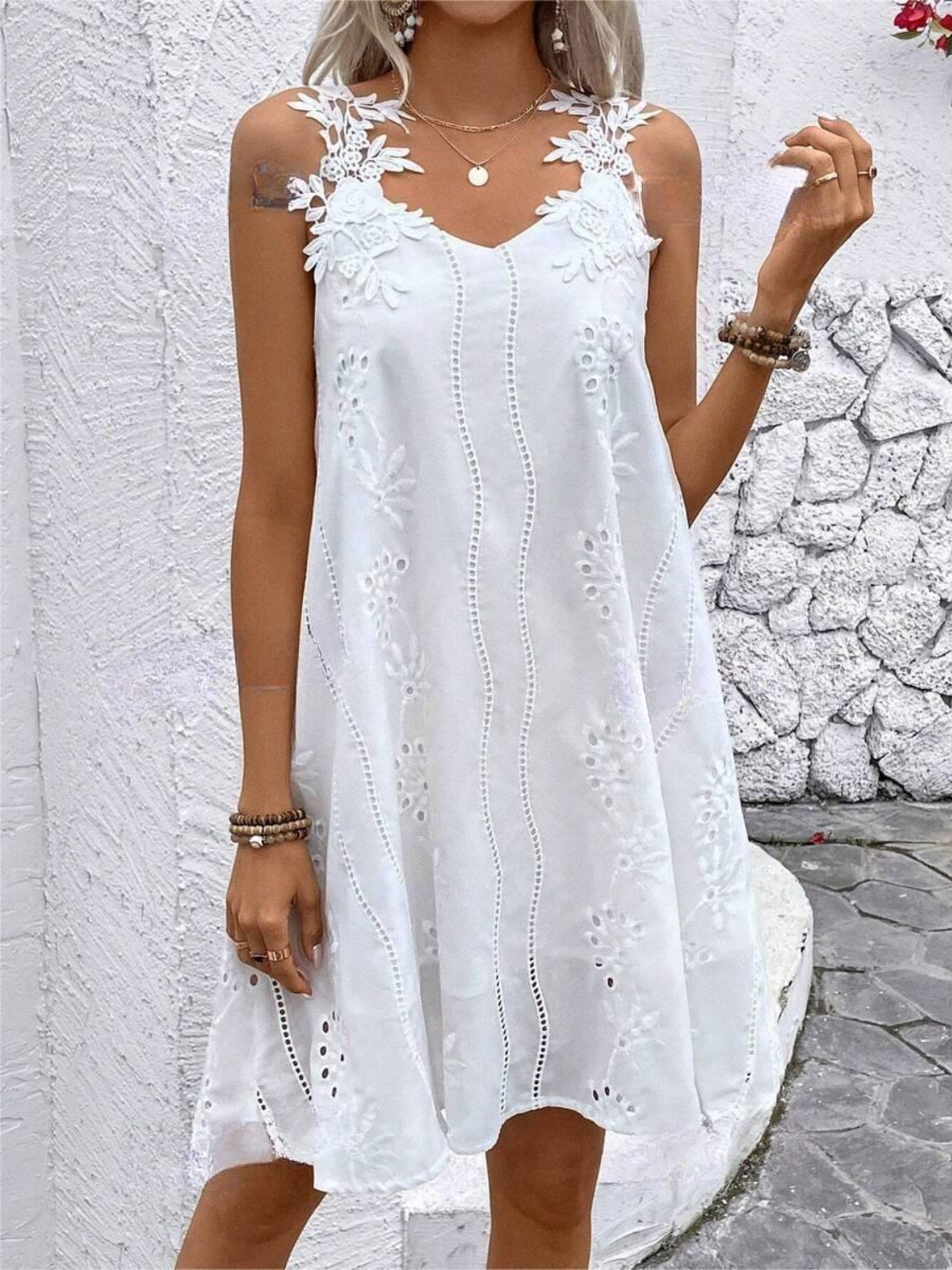 Blue Zone Planet | Lace Detail V-Neck Mini Dress BLUE ZONE PLANET