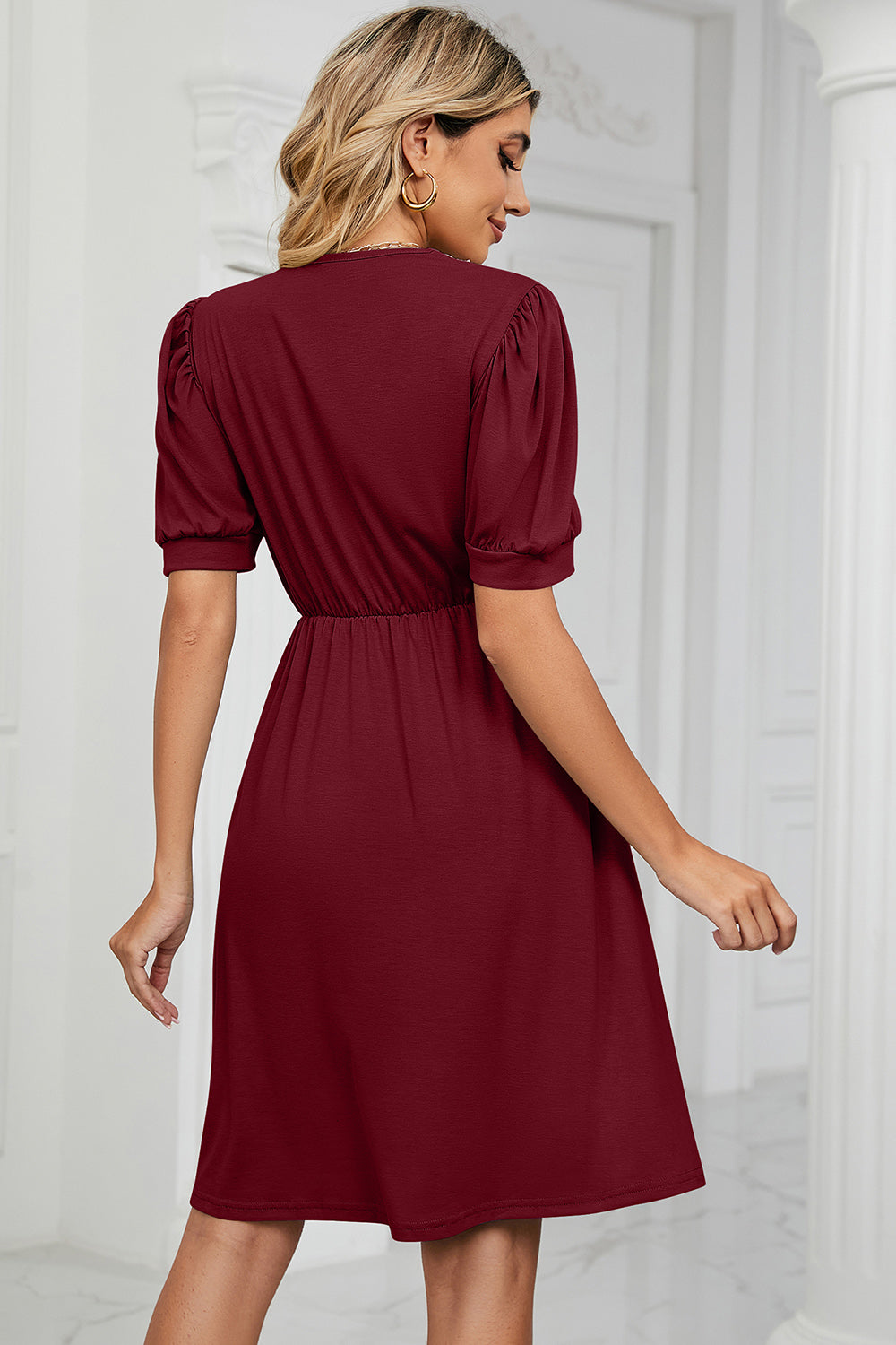 Blue Zone Planet | V-Neck Puff Sleeve Dress BLUE ZONE PLANET