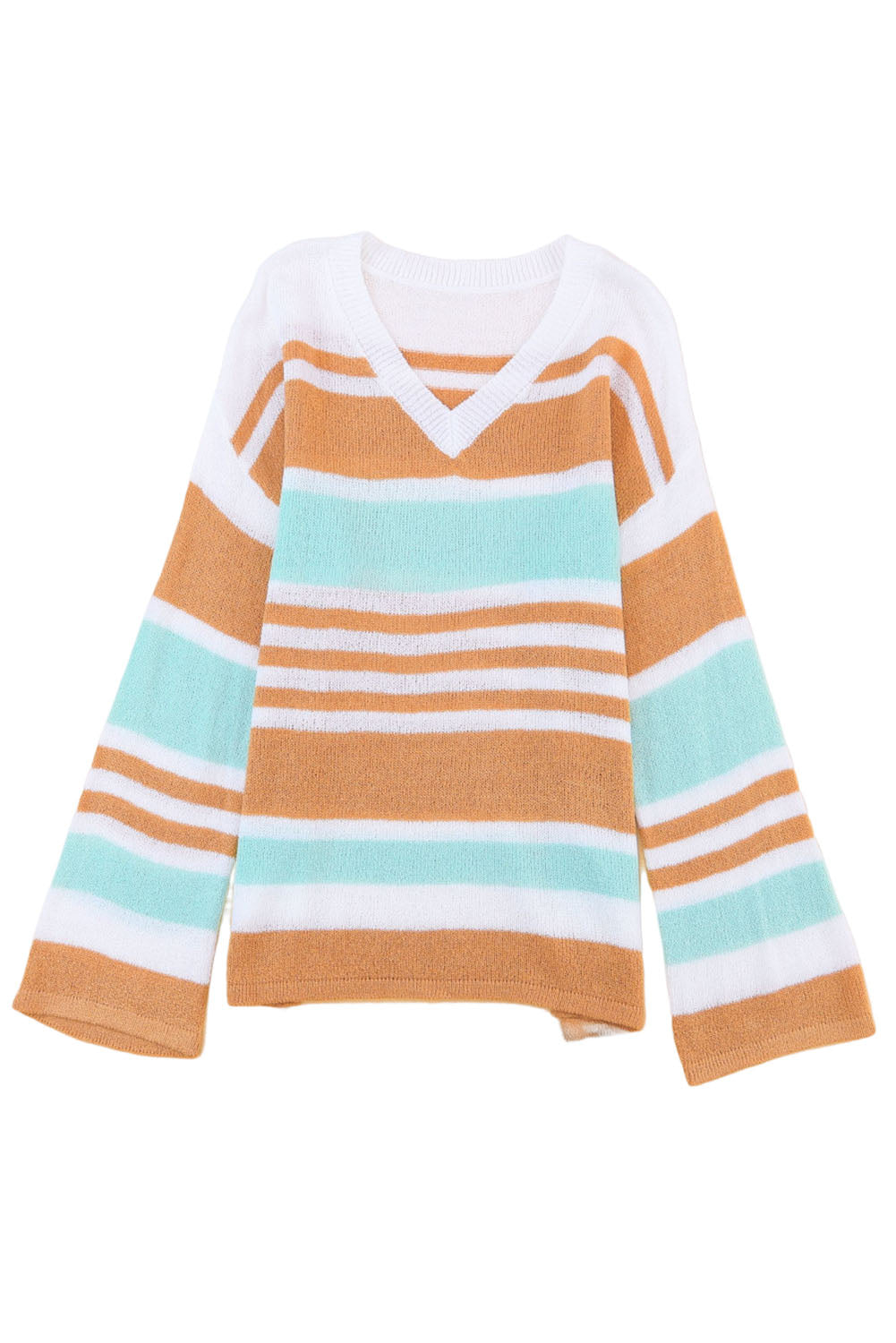 Multicolor Colorblock Stripe Long Sleeve Split Sweater Blue Zone Planet