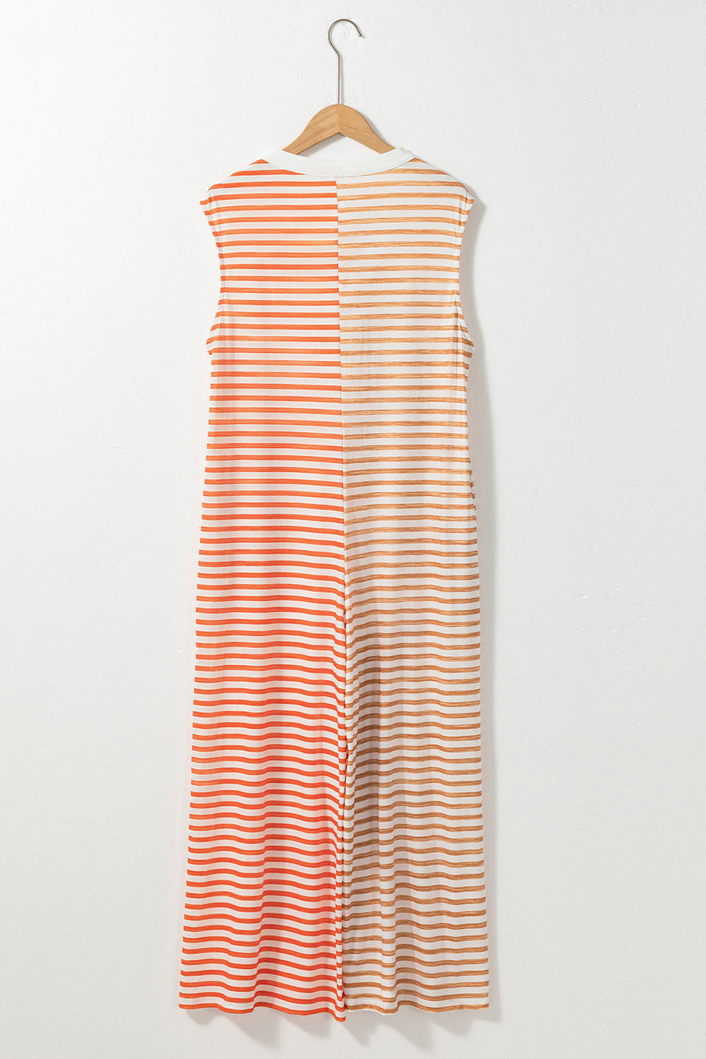 Orange Stripe Oversized Buttoned Front Sleeveless Wide Leg Jumpsuit Blue Zone Planet