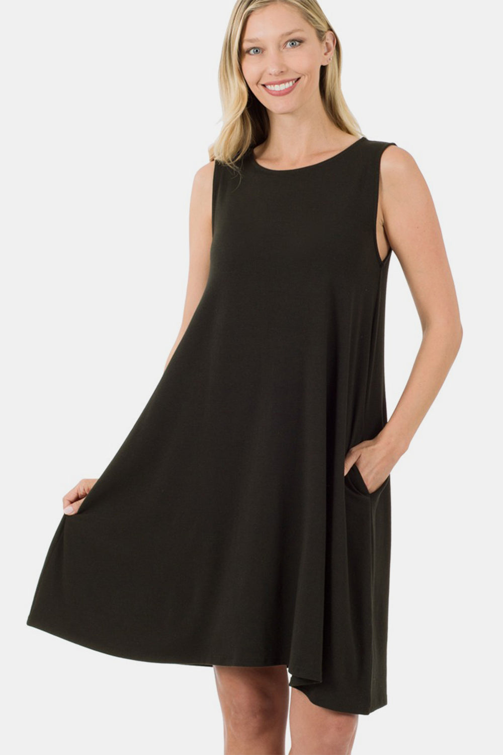 Blue Zone Planet | Zenana Full Size Sleeveless Flared Dress with Side Pockets BLUE ZONE PLANET