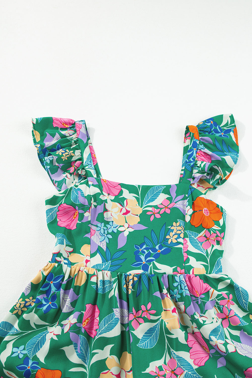 Blue Zone Planet | Green Floral Print Sleeveless Ruffle Tiered Maxi Dress Blue Zone Planet