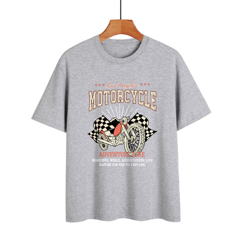 Blue Zone Planet | Street Retro Motorcycle Letter Print Collarless Loose T-Shirt BLUE ZONE PLANET