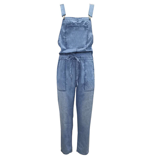 Blue Zone Planet | Denim Jumpsuit Loose Elastic Mid Waist Jumpsuit Pants BLUE ZONE PLANET
