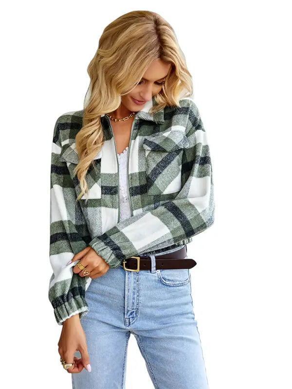 holiday Plaid Long Sleeve Jacket BLUE ZONE PLANET