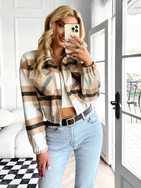 holiday Plaid Long Sleeve Jacket BLUE ZONE PLANET