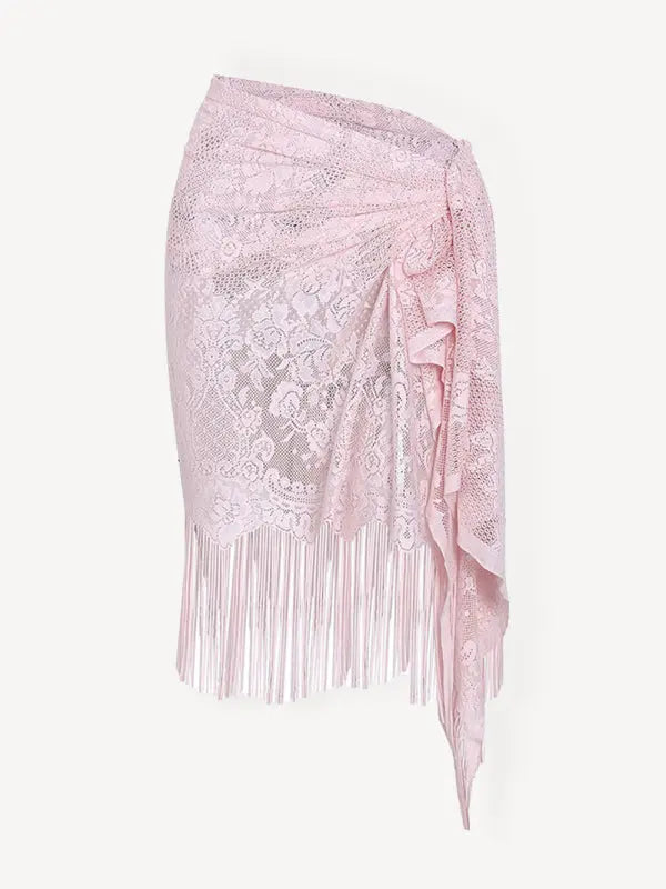 hollow beach lace fringed blouse skirt kakaclo