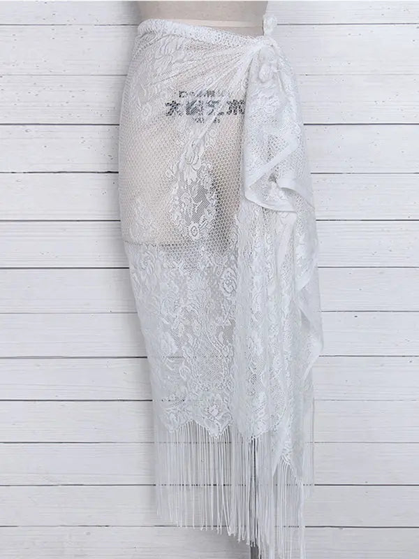 hollow beach lace fringed blouse skirt kakaclo
