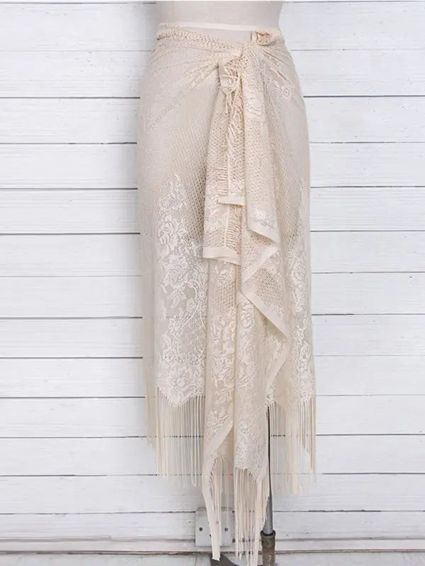 hollow beach lace fringed blouse skirt kakaclo