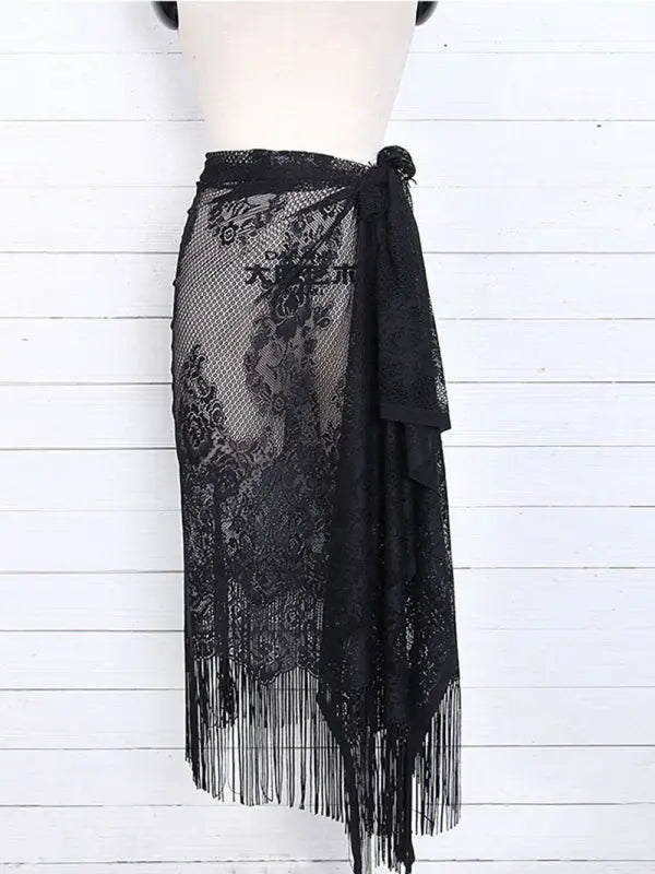 hollow beach lace fringed blouse skirt kakaclo