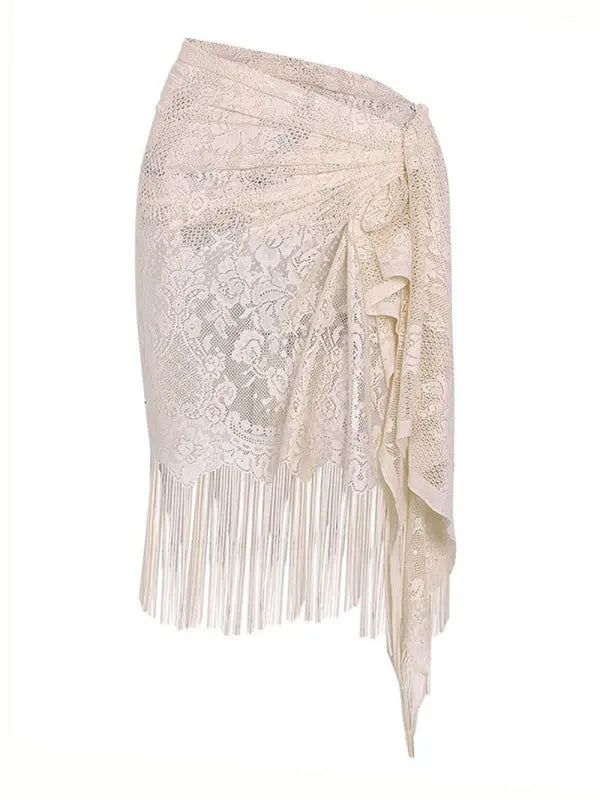 hollow beach lace fringed blouse skirt kakaclo