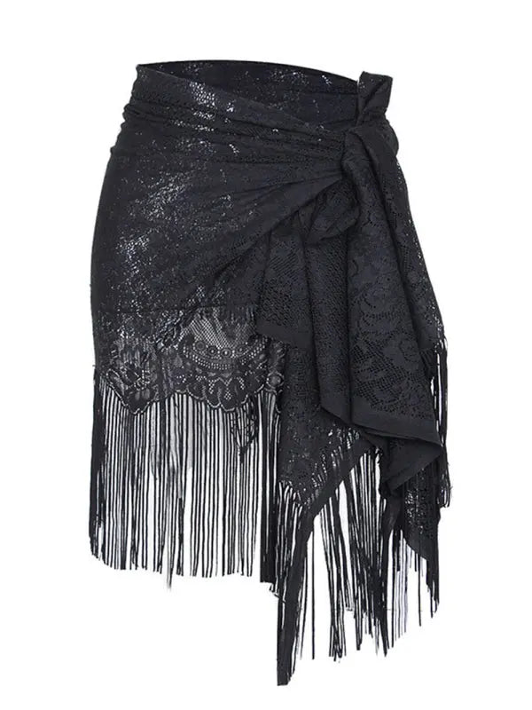 hollow beach lace fringed blouse skirt kakaclo