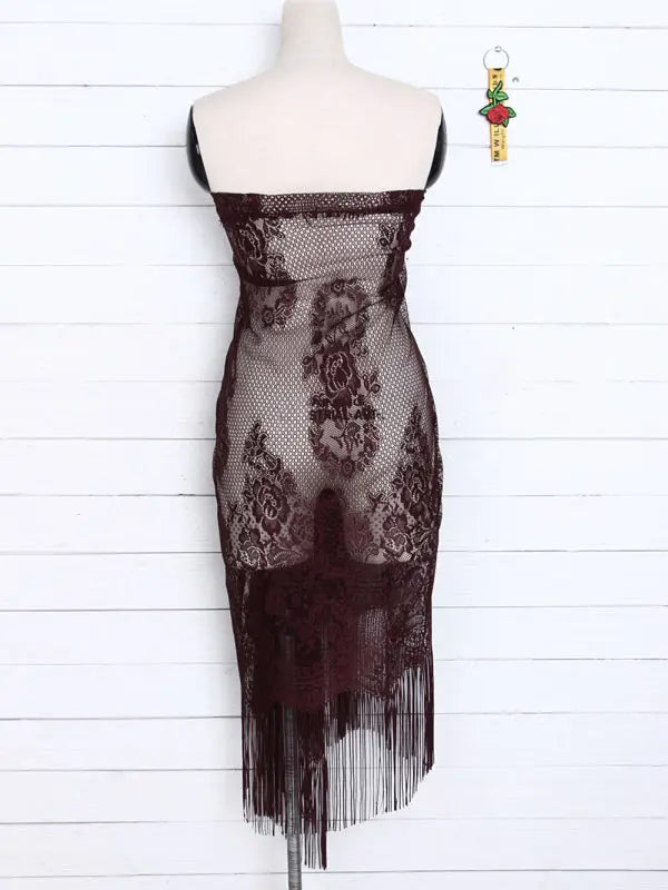 hollow beach lace fringed blouse skirt kakaclo