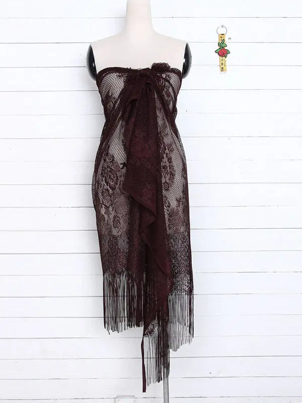 hollow beach lace fringed blouse skirt kakaclo