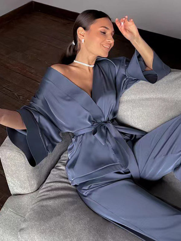 Blue Zone Planet | Simple Lace Home Loose Pajamas Set BLUE ZONE PLANET
