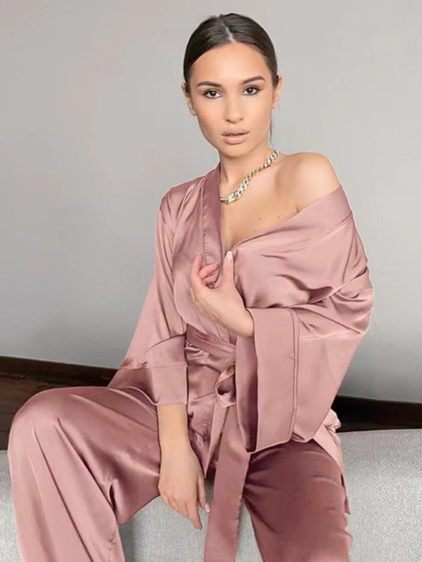 Blue Zone Planet | Simple Lace Home Loose Pajamas Set BLUE ZONE PLANET