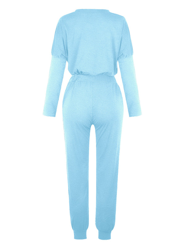 Loose solid color long sleeve suit comfortable home suit BLUE ZONE PLANET