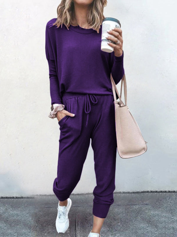 Loose solid color long sleeve suit comfortable home suit BLUE ZONE PLANET