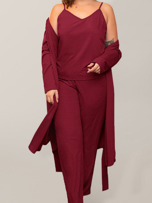 Blue Zone Planet | Plus size spaghetti strap top trousers two-piece home service-TOPS / DRESSES-[Adult]-[Female]-Wine Red-XL-2022 Online Blue Zone Planet