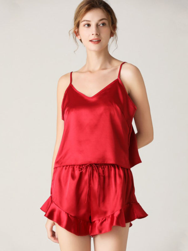 Blue Zone Planet |  Solid Color V-Neck Camisole + Shorts Pajamas Two-Piece Set BLUE ZONE PLANET
